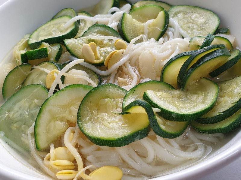 Zucchini Water Chestnut Soy Bean Sprout Noodle Soup Recipe and Video